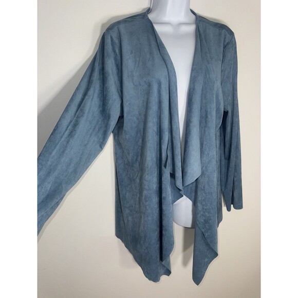 Soft Surroundings Faux Suede Open Front Drape Cardigan Blue Women Large - Picture 3 of 7